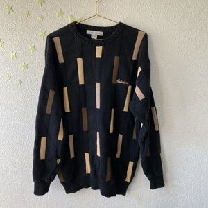 Black/navy blue and tan vintage 90s sweater knitwear
Heavy weight